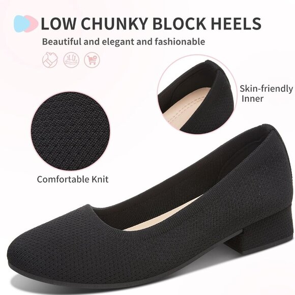 Women Knit Low Pumps Rubber Sole Mesh Slip On Elegant Round Toe Office Shoes - Picture 2 of 7